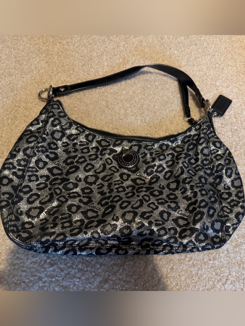 Coach Black and Silver Leopard Shoulder Bag